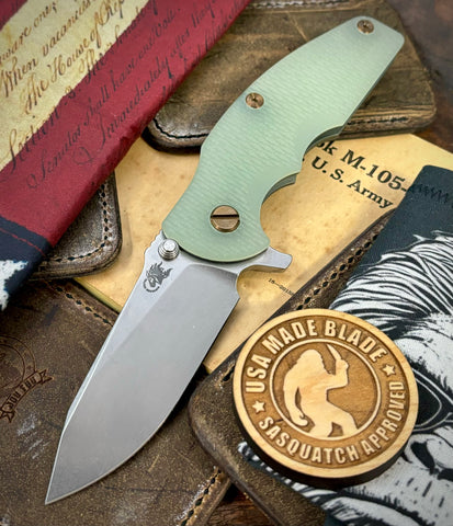 Topo Ammo Can Green Hinderer Jurassic Slicer Translucent Green G10 Anodized Working Finish Ti Magnacut Stonewashed Blade Bronzed Out HW Sasquatched Clip - USA MB