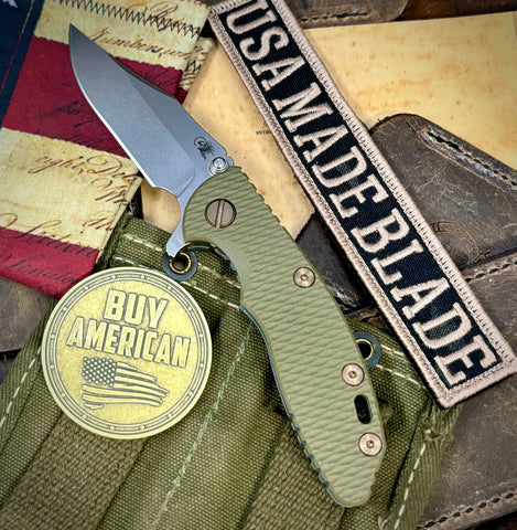 Topo Ammo Can Green Hinderer XM-18 3.0" Bowie Flipper OD Green G10 Anodized Working Finish Ti with Stonewashed 20CV Blade Bronzed Out Hardware and Sasquatch Clip - USA MB