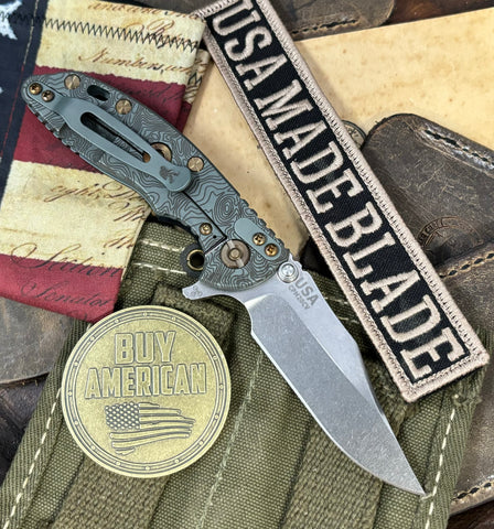 Topo Ammo Can Green Hinderer XM-18 3.0" Bowie Flipper Black G10 Anodized Working Finish Ti with Stonewashed 20CV Blade Bronzed Out Hardware and Sasquatch Clip - USA MB