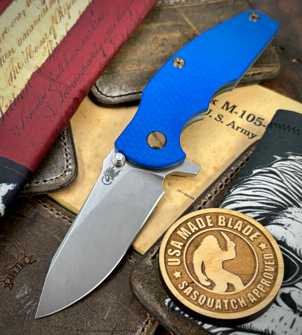 Topo Ammo Can Green Hinderer Jurassic Slicer Blue G10 Anodized Working Finish Ti Magnacut Stonewashed Blade Bronzed Out HW Sasquatched Clip - USA MB