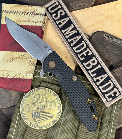 Topo Ammo Can Green Hinderer XM-18 3.0" Bowie Flipper Black G10 Anodized Working Finish Ti with Stonewashed 20CV Blade Bronzed Out Hardware and Sasquatch Clip - USA MB