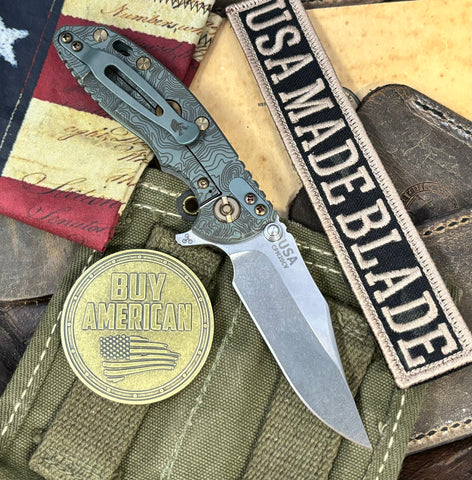 Topo Ammo Can Green Hinderer XM-18 3.0" Bowie Flipper Translucent Green G10 Anodized Working Finish Ti with Stonewashed 20CV Blade Bronzed Out Hardware and Sasquatch Clip - USA MB