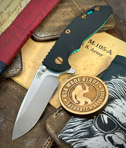 Topo High Res Green Hinderer XM-18 3.25 Spearpoint Black G10 Stonewashed Topo Ti Stonewashed Blade S45VN Blade and Sasquatch Clip - USA MB
