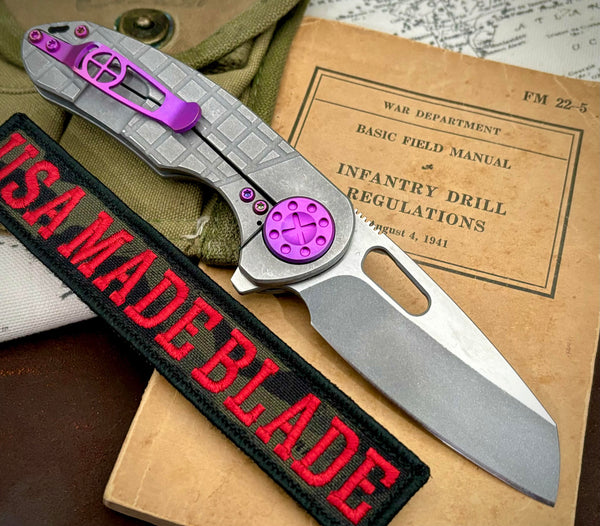 Curtiss Custom Knives F3LT Wharnie Bolstered Frag Mill Ti Purple ...