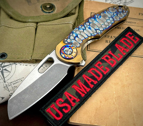 Curtiss Custom Knives F3LT Wharnie Bronze and Ombre Reptile Mill Ti Ombre Hardware S45VN