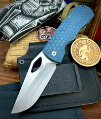 McNees Knives Dixon Full Ti Atomic Blue Honeycomb Ti with 3.75" Magnacut Satin Stonewashed Blade and Satin Hardware