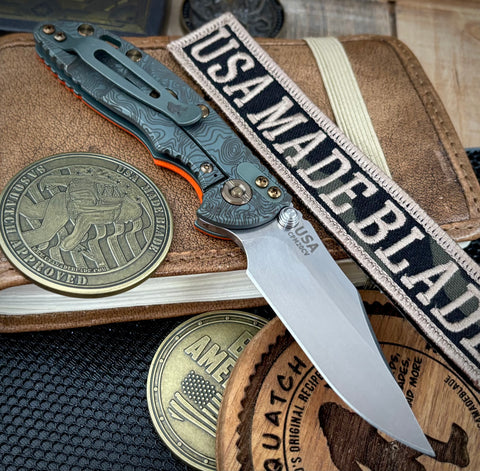 Topo Ammo Can Green Hinderer XM-18 3.0" Bowie Non-Flipper Orange G10 Anodized Working Finish Ti with Stonewashed 20CV Blade Bronzed Out Hardware and Sasquatch Clip - USA MB