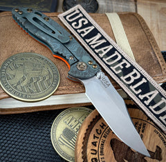 Topo Ammo Can Green Hinderer XM-18 3.0" Bowie Non-Flipper Orange G10 Anodized Working Finish Ti with Stonewashed 20CV Blade Bronzed Out Hardware and Sasquatch Clip - USA MB