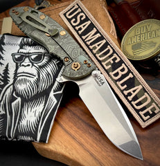 Topo Battle Green Hinderer XM-18 3.5 Spanto Ti Black G10 Customized Working Finish Ti and Stonewashed Magnacut Blade with Bronzed Out Hardware