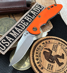 Topo Ammo Can Green Hinderer XM-18 3.0" Bowie Non-Flipper Orange G10 Anodized Working Finish Ti with Stonewashed 20CV Blade Bronzed Out Hardware and Sasquatch Clip - USA MB