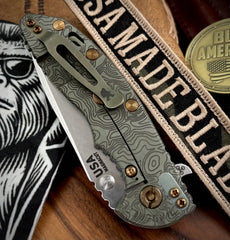 Topo Battle Green Hinderer XM-18 3.5 Spanto Ti Black G10 Customized Working Finish Ti and Stonewashed Magnacut Blade with Bronzed Out Hardware