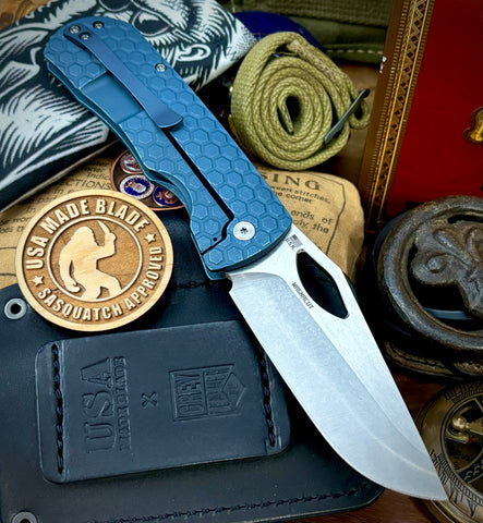 McNees Knives Dixon Full Ti Atomic Blue Honeycomb Ti with 3.75" Magnacut Satin Stonewashed Blade and Satin Hardware
