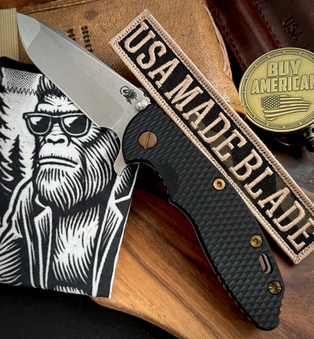Topo Battle Green Hinderer XM-18 3.5 Spanto Ti Black G10 Customized Working Finish Ti and Stonewashed Magnacut Blade with Bronzed Out Hardware