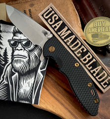 Topo Battle Green Hinderer XM-18 3.5 Spanto Ti Black G10 Customized Working Finish Ti and Stonewashed Magnacut Blade with Bronzed Out Hardware