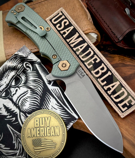 Ammo Can Green Project X Sheepsfoot OD Green G10 Customized Working Finish Ti with Working Finish Magnacut Blade and Bronzed Out HW