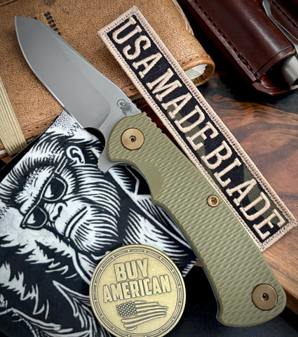 Ammo Can Green Project X Sheepsfoot OD Green G10 Customized Working Finish Ti with Working Finish Magnacut Blade and Bronzed Out HW