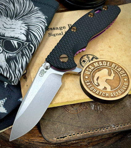 High Res Purple Hinderer XM-18 3.25 Spearpoint Stonewashed Black G10 S45VN Bronzed Out HW