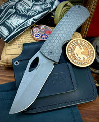McNees Knives Dixon Full Ti Atomic Stonewashed Honeycomb Ti with 3.75" Magnacut Stonewashed Blade and Stonewashed Hardware