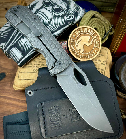 McNees Knives Dixon Full Ti Atomic Stonewashed Honeycomb Ti with 3.75" Magnacut Stonewashed Blade and Stonewashed Hardware