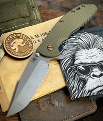 Topo Ammo Can Green Hinderer XM-24 Harpoon Spanto OD Green G10 Anodized Working Finish Ti and S45VN Working Finish Blade with Sasquatch Clip