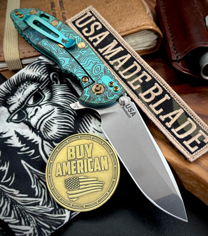 Topo Toxic Green Hinderer XM-18 3.5 Spanto Customized Stonewashed Ti Blue/Black G10 Stonewashed Magnacut Blade with Bronzed Out HW