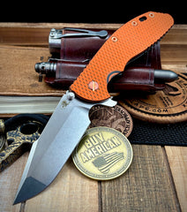 Hinderer XM-24 Harpoon Spanto Orange/Black G10 Battle Black Textured Ti and S45VN Stonewashed Blade with Copper Hardware