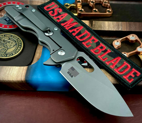 A2D Mark 1 Flipper Medium Stonewashed Drop Point-Rising Grind Smooth Ti on Bearings CTS-XHP Blade