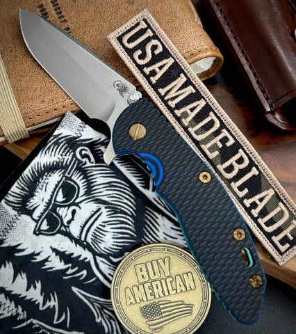 Topo Toxic Green Hinderer XM-18 3.5 Spanto Customized Stonewashed Ti Blue/Black G10 Stonewashed Magnacut Blade with Bronzed Out HW