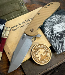 Topo Ammo Can Green Hinderer XM-24 Harpoon Spanto Coyote G10 Anodized Working Finish Ti and S45VN Working Finish Blade with Sasquatch Clip