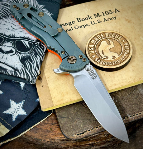 Ammo Can Green Hinderer XM-18 3.25 Spearpoint Orange G10 Anodized Working Finish Ti and Stonewashed Finish S45VN Blade with Bronzed Out HW