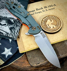 Ammo Can Green Hinderer XM-18 3.25 Spearpoint Orange G10 Anodized Working Finish Ti and Stonewashed Finish S45VN Blade with Bronzed Out HW