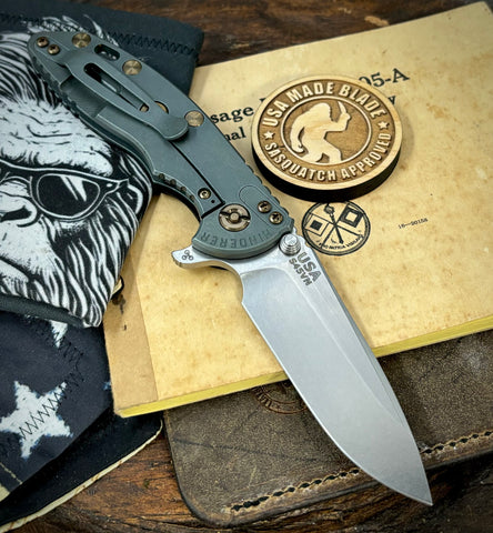 Ammo Can Green Hinderer XM-18 3.25 Spearpoint Black G10 Anodized Working Finish Ti and Stonewashed Finish S45VN Blade with Bronzed Out HW