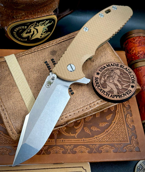 Hinderer XM-24 Harpoon Spanto Coyote G10 Bronze Ti and S45VN Stonewashed Blade