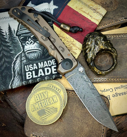 ItisntDan Deep Bronze Squatch Ring and Spartan Blades Harsey Folder V2 Special Edition Deep Bronze  Squatch with Chad Nichols Dama #25
