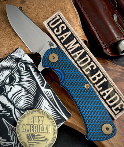 Topo Ammo Can Green Project X Sheepsfoot Blue/Black G10 Customized Working Finish Ti with Stonewashed Magnacut Blade Bronzed Out HW and Sasquatched Clip