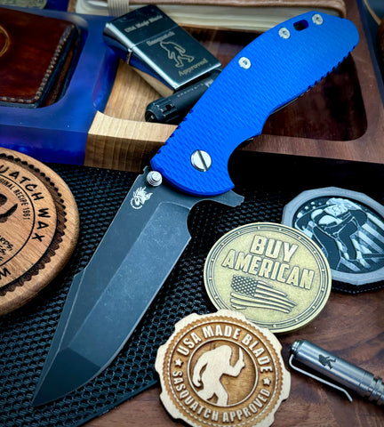 Hinderer XM-24 Harpoon Spanto Blue G10 Battle Black Ti and S45VN Battle Black Blade - USA MB