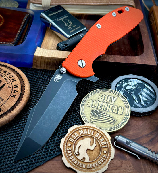 Hinderer XM-24 Harpoon Spanto Orange G10 Battle Black Ti and S45VN Battle Black Blade