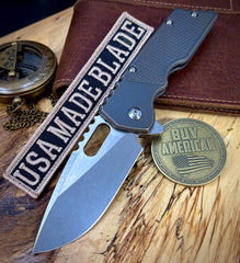 A2D Gen 4 Mark 2  Large Stonewashed Drop Point Rising Grind Magnacut Blade M-16 Grip Antique Bronze Ti on Washers