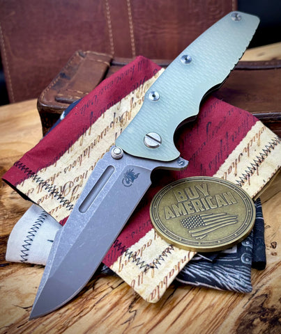 Hinderer Eklipse 3.5" Skinny Fullered Harpoon Spanto Translucent Green G10 Working Finish Ti Working Finish Magnacut Blade