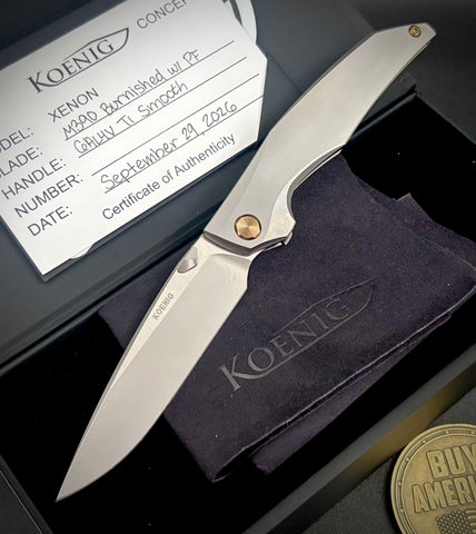 Koenig Xenon with M390 Burnished Blade with Polished Flats Smooth Ti Handles and Bronze Ti Hardware XE1111111331