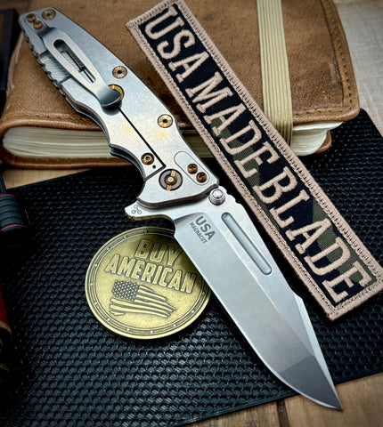 Bronzed Out HW  Hinderer Eklipse 3.5" Skinny Fullered Harpoon Spanto Black G10 Stonewashed Finish Ti with Stonewashed Finish  Magnacut Blade