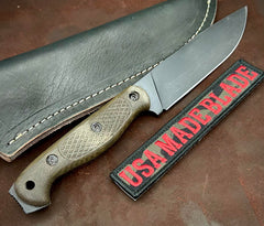 TM Hunt Tradewater OD Rifle Pattern Micarta Leather Sheath and O1 Tool Steel - USA MB