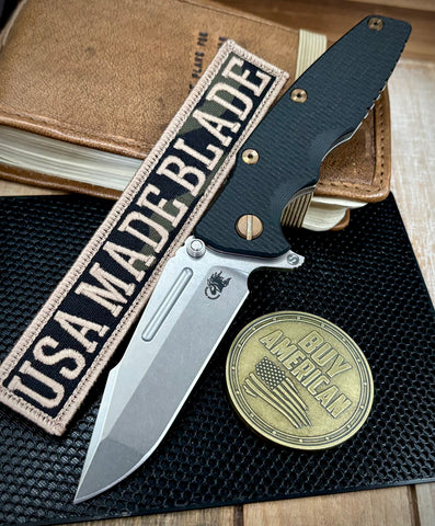 Bronzed Out HW  Hinderer Eklipse 3.5" Skinny Fullered Harpoon Spanto Black G10 Stonewashed Finish Ti with Stonewashed Finish  Magnacut Blade