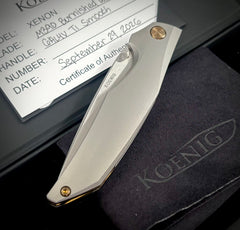 Koenig Xenon with M390 Burnished Blade with Polished Flats Smooth Ti Handles and Bronze Ti Hardware XE1111111331