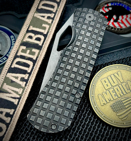 McNees Knives Little Dixon Antiqued Frag Ti with 3.25" Stonewashed Magnacut Blade and Stonewashed Ti Hardware