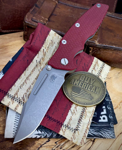 Hinderer Eklipse 3.5" Non-Flipper Skinny Fullered Harpoon Spearpoint Red G10 Working Finish Ti Working FInish Magnacut Blade