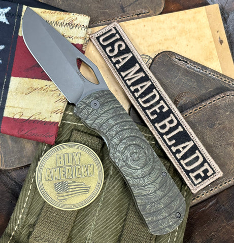 Topo Atomic Green/Bronze McNees Knives Dixon Full Ti Shockwave Ti with 3.75" Magnacut Stonewashed Blade and Stonewashed Hardware - USA MB