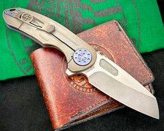Curtiss Custom Knives F3 Medium Wharny Flipper Ombre Ball Mill  Ti Blue HW Stonewashed (Magnacut) Blade with Polished Flats 302 - USA MB