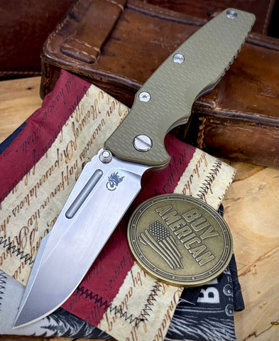 Hinderer Eklipse 3.5" Non-Flipper Skinny Fullered Harpoon Spearpoint OD Green G10 Working Finish Ti Stonewashed Magnacut Blade