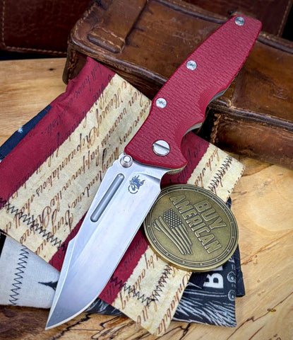 Hinderer Eklipse 3.5" Non-Flipper Skinny Fullered Harpoon Spearpoint Red G10 Working Finish Ti Stonewashed Magnacut Blade